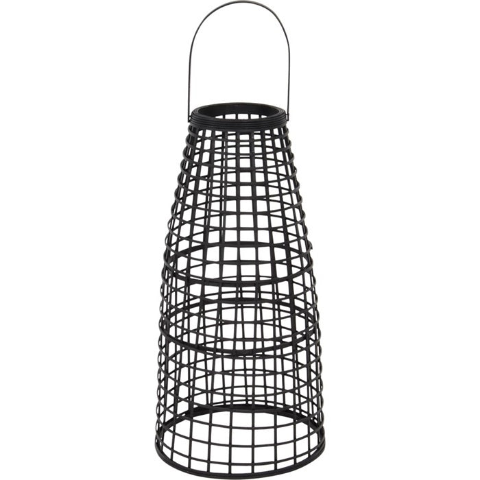 Zwarte LED-lantaarn met cilindrische draadkooi en handvat