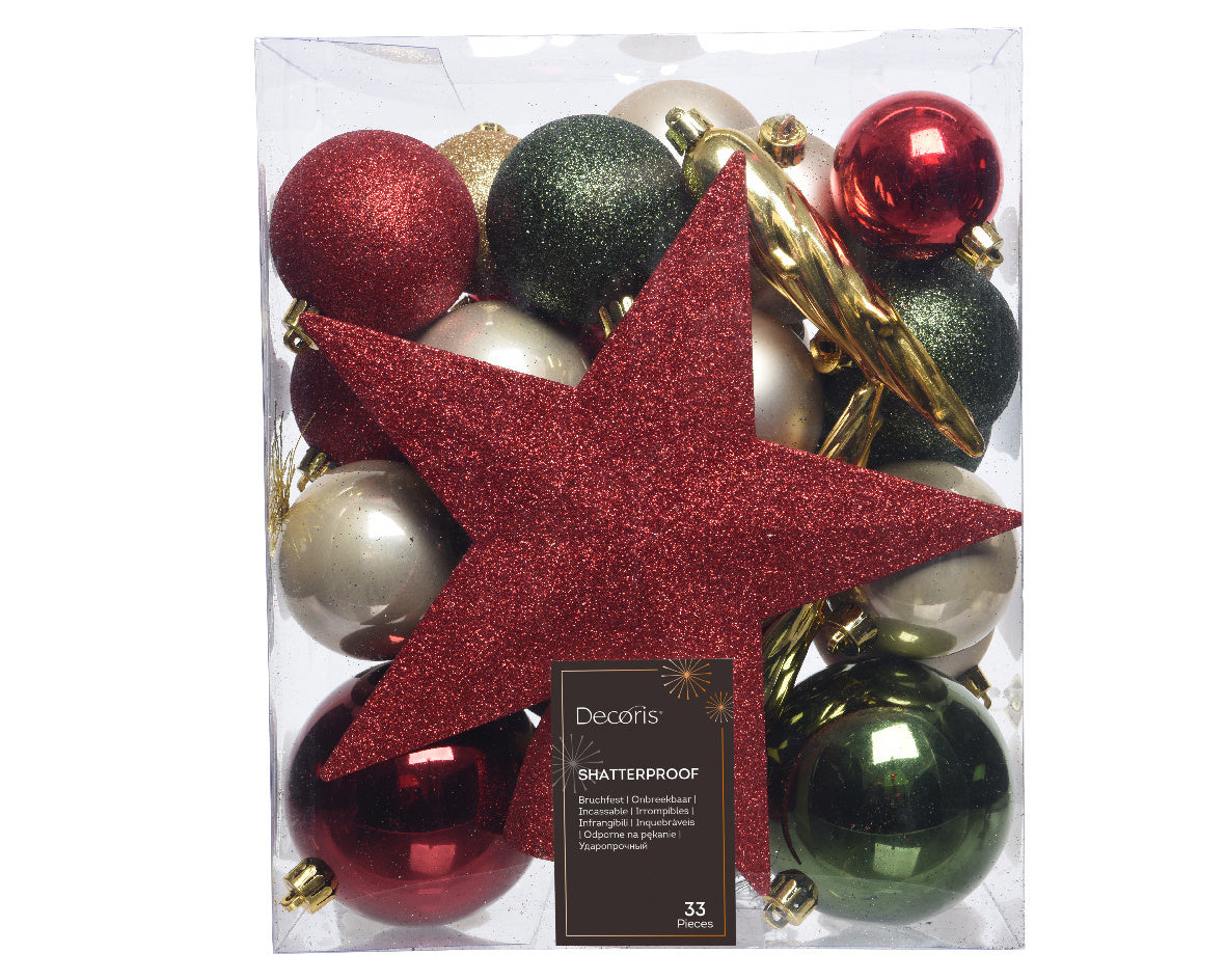 Kerstballen kunststof shiny, matt, glitter mix