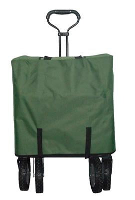 Groene bolderwagen met opvouwbaar doek en duwbeugel, met kleine luchtbanden