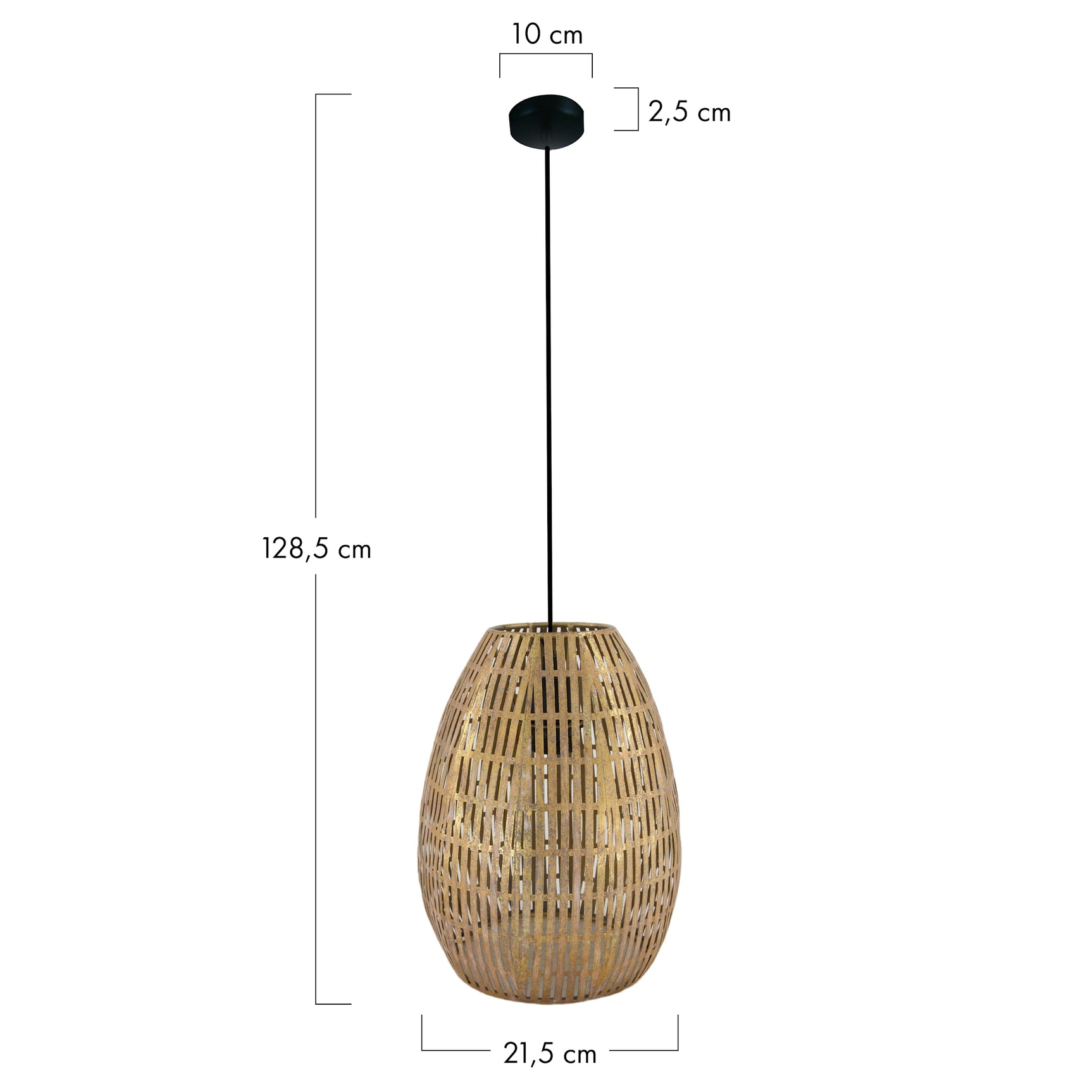 Hanglamp met zwarte metalen ophanging en beige gevlochten lampenkap