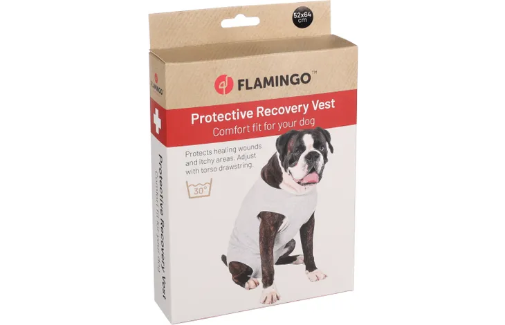 Flamingo veiligheidsbody voor hond, grijze beschermende herstelsjaal in doos