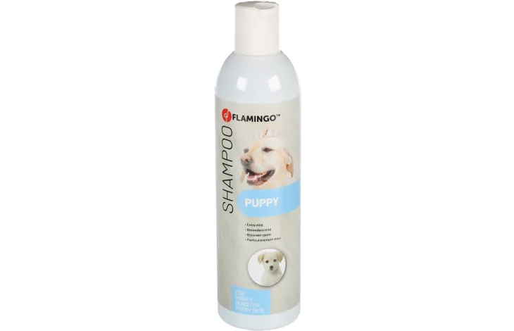 Shampoo fles voor puppy's met Flamingo-etiket, 300 ml