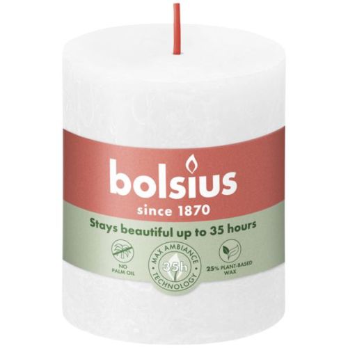 Bolsius stompkaars cloudy white met rode lont, rustiek gemarmerd uiterlijk
