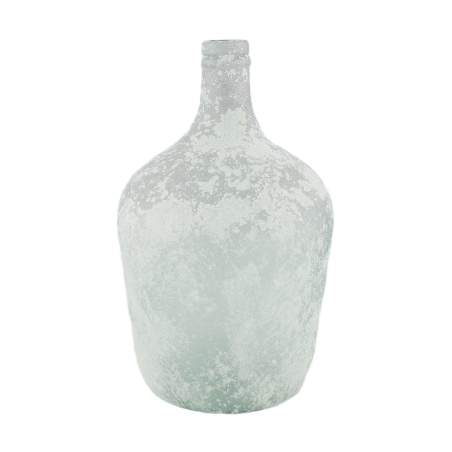 Gerecyclede glazen fles 18x18x30 cm, lichtgroen met gesprongen structuur