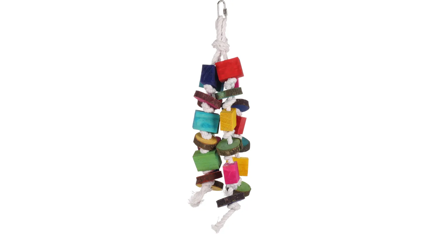 Kralenhanger met kleurrijke houten kralen en blokken aan touwlus