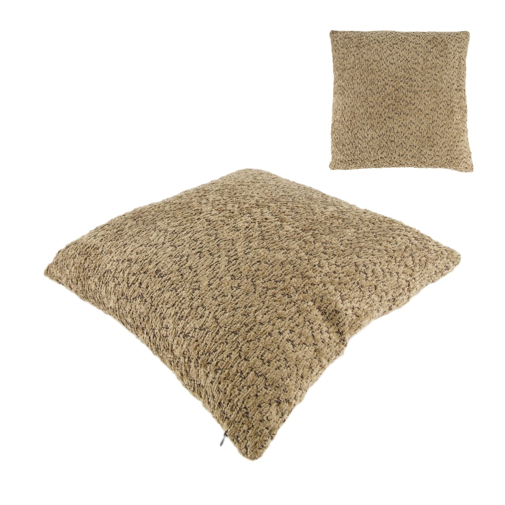 Polyester kussen 45x45x8 cm, beige, vierkant met grove geweven textuur