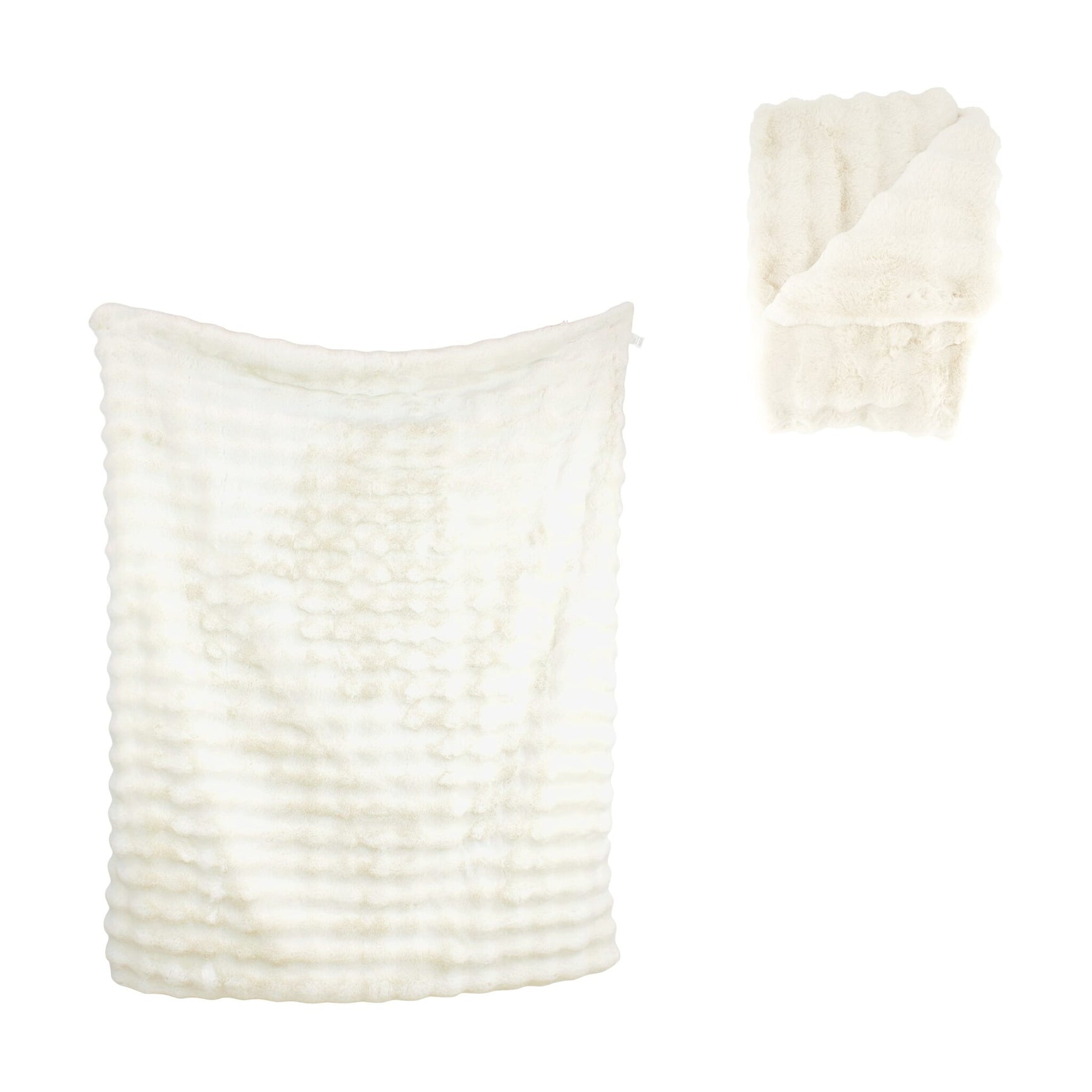 Witte polyester plaid deken met subtiele ruit en ribbeltextuur, 170x130 cm