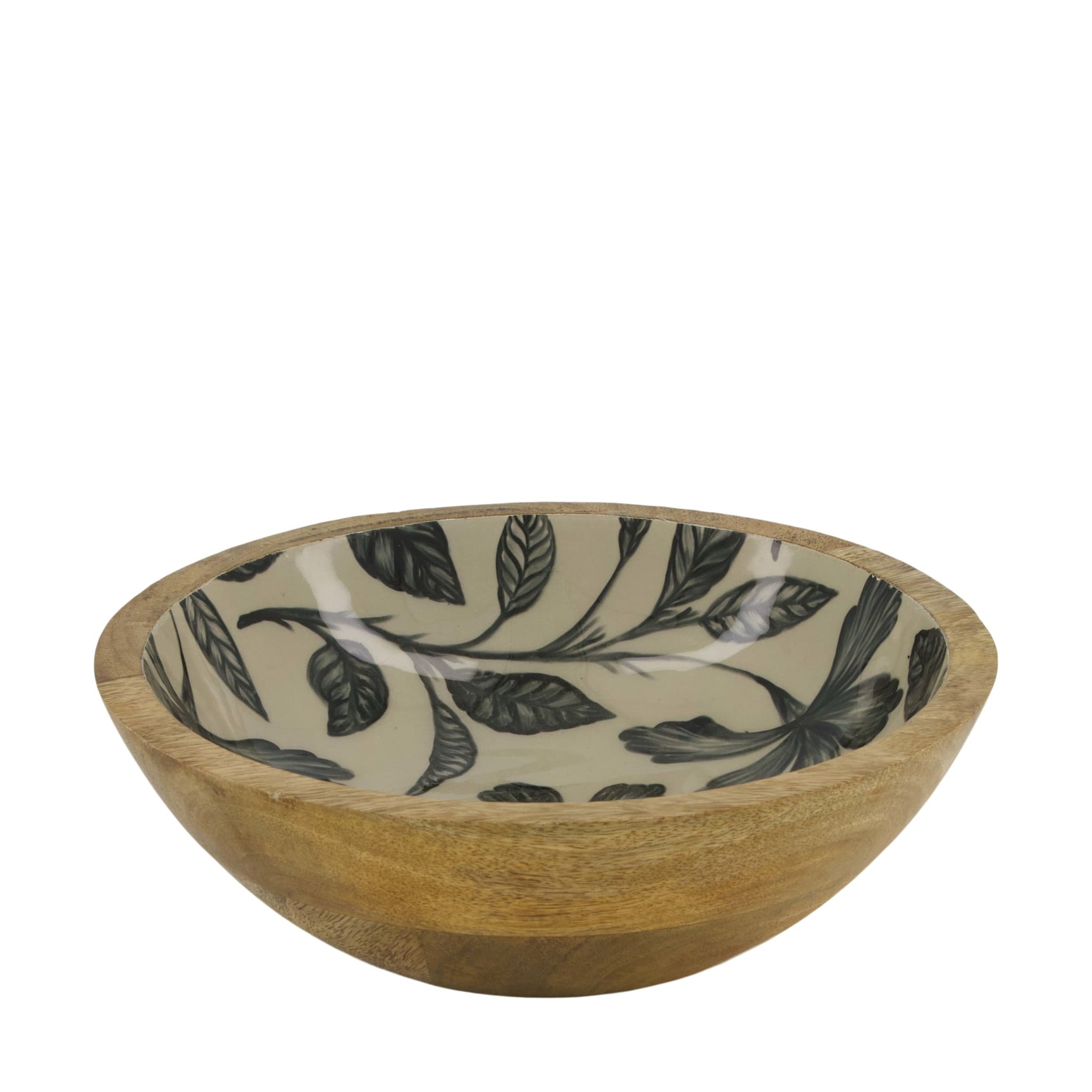 Kom rond mango hout met print 22x22x7cm