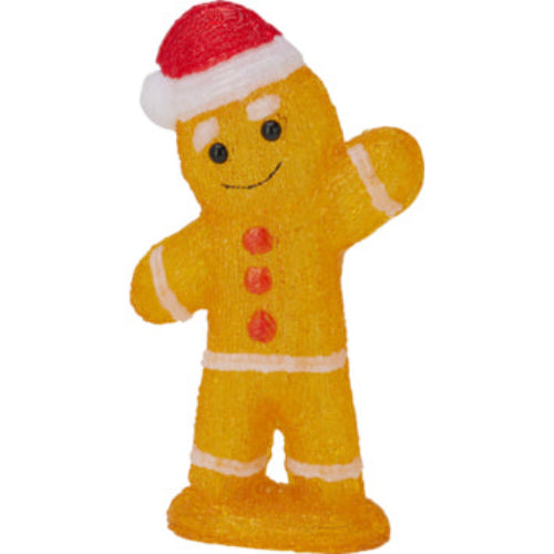 Gingerbreadman figuur met rode-witte muts en LED-verlichting, geel acryl, glimlach