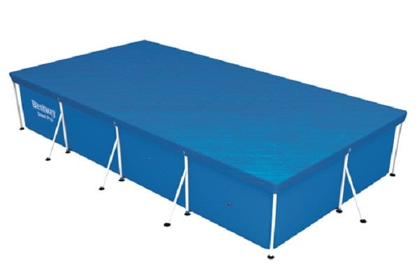 Blauw afdekzeil met gespannen randen en steunpoten, 400x211 cm