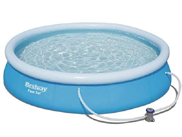 Bestway Fast Set rond opzetzwembad, blauw met witte rand en pompslang