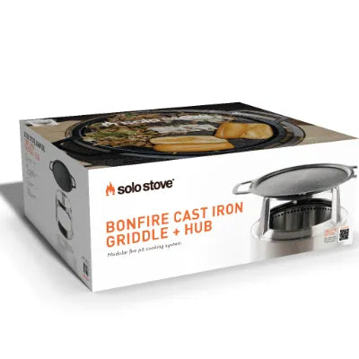 Grillhub met ronde gietijzeren pan met deksel, geleverd in verpakking