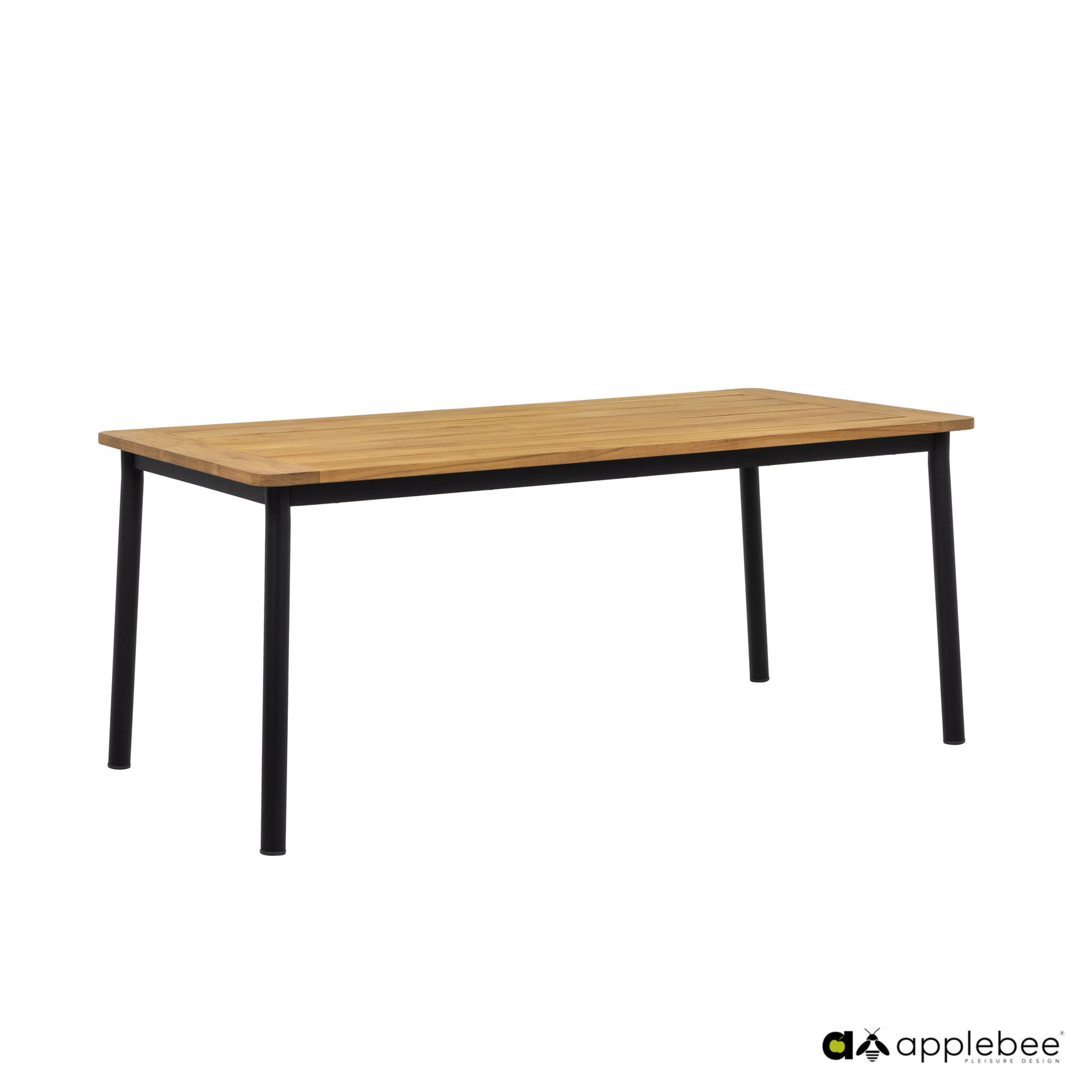 Apple Bee eettafel met houten blad en zwarte poten, rechthoekig 180x90