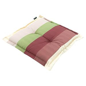Bordeaux zitkussen 50x50 cm met groene baan en crèmekleurige randen
