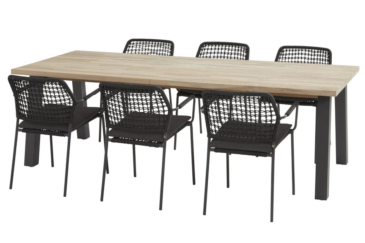Antraciet dining-set met tafel en diningstoelen met kussens, gevlochten rug