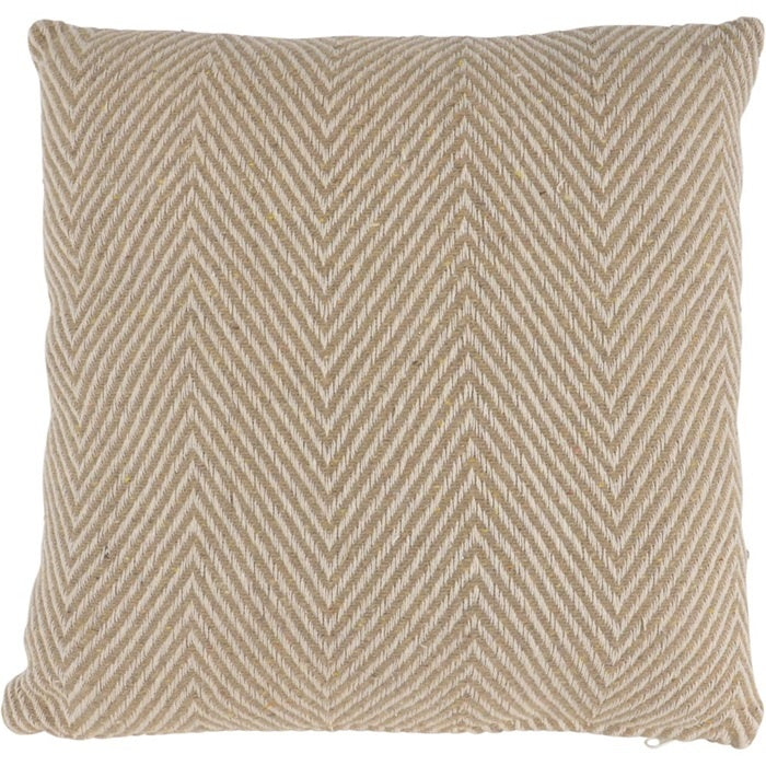 Sierkussen 40x40 cm met visgraatpatroon, beige/bruine stof en effen rand