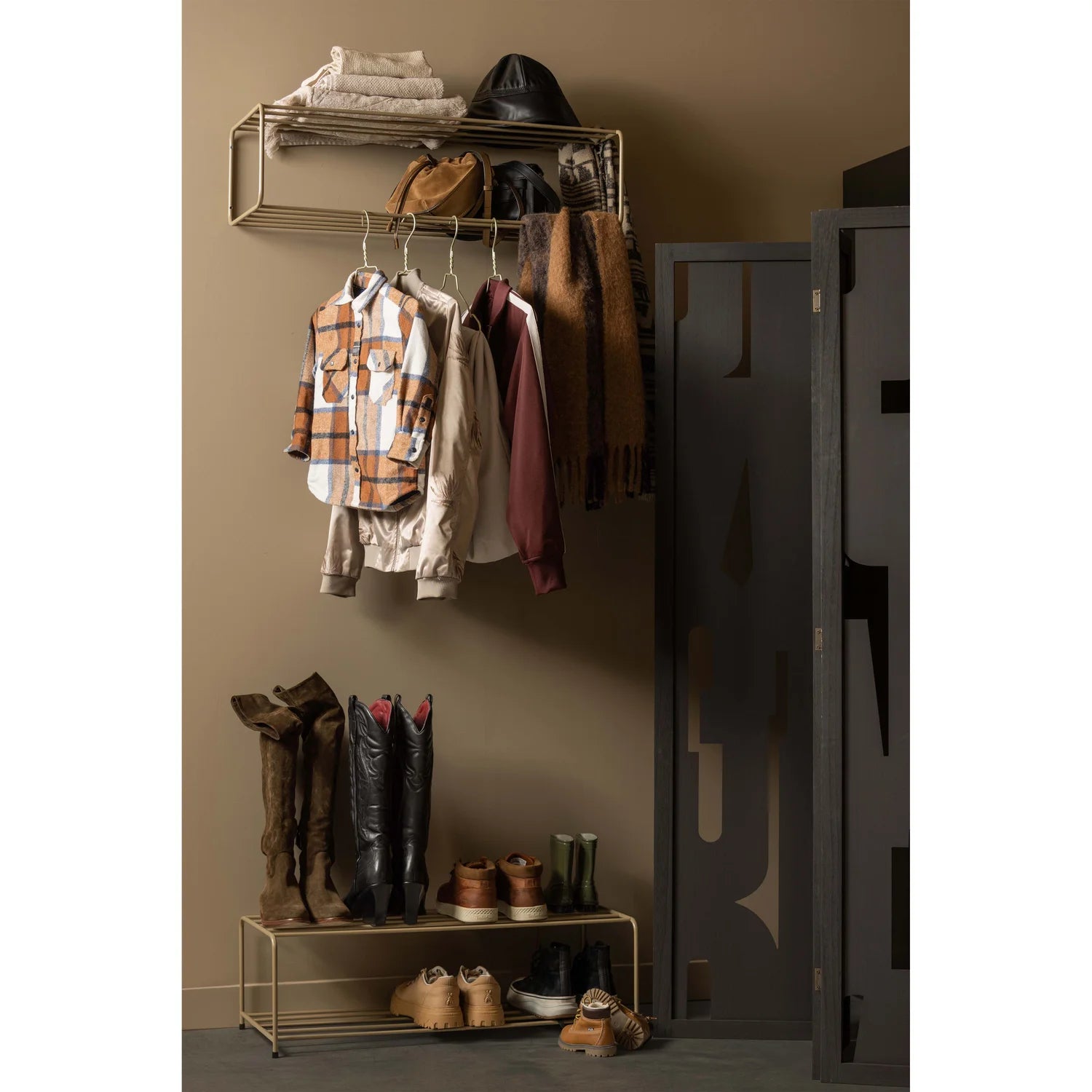 WOOOD - Josse staand schoenenrek metaal militair bruin