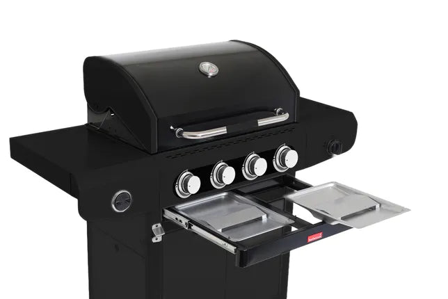 Barbecook grafiet gasbarbecue met gesloten deksel en vier ronde bedieningsknoppen