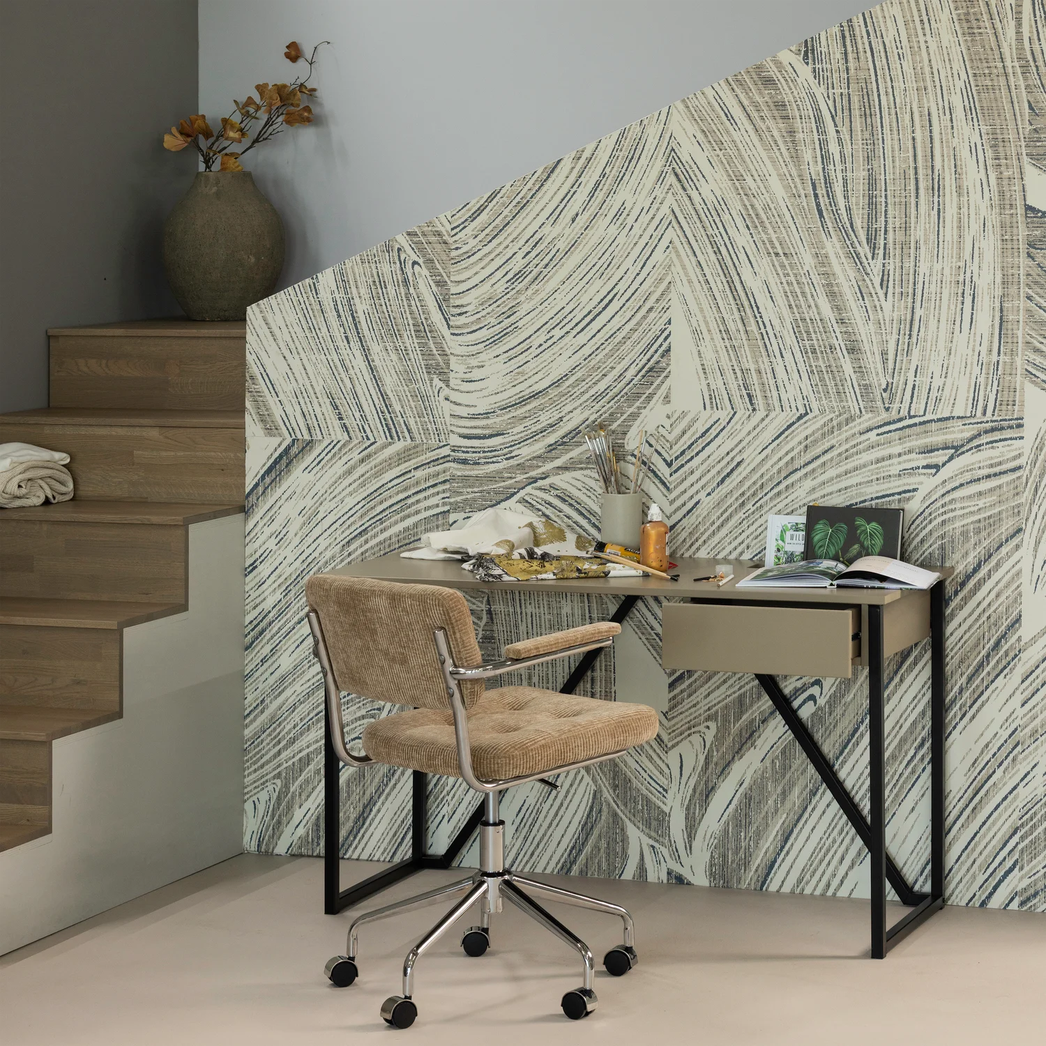 WOOOD - Kova bureaustoel geweven ribstof donkerzand