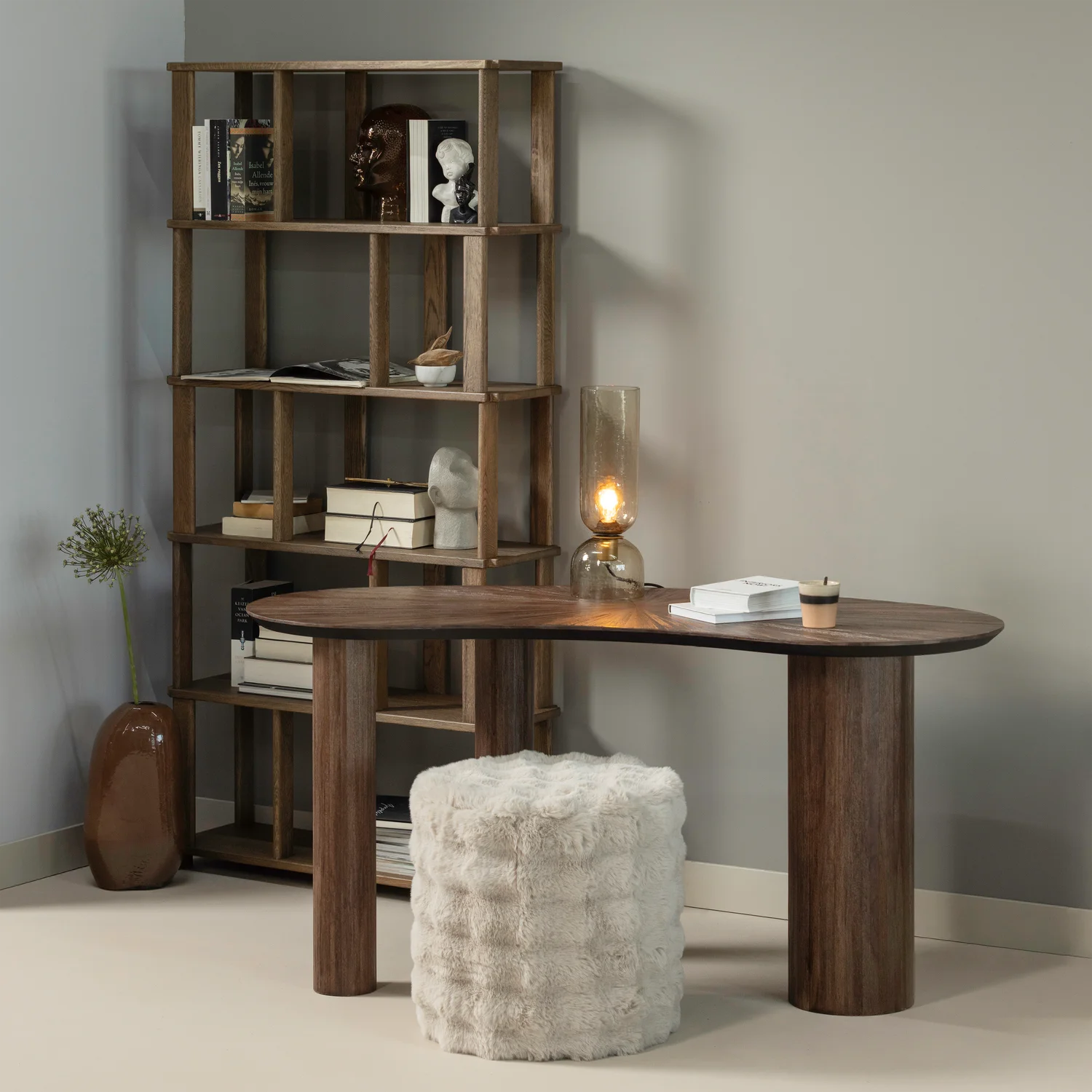 OLVEN POEF HOOG FLUFFY STOF NATUREL