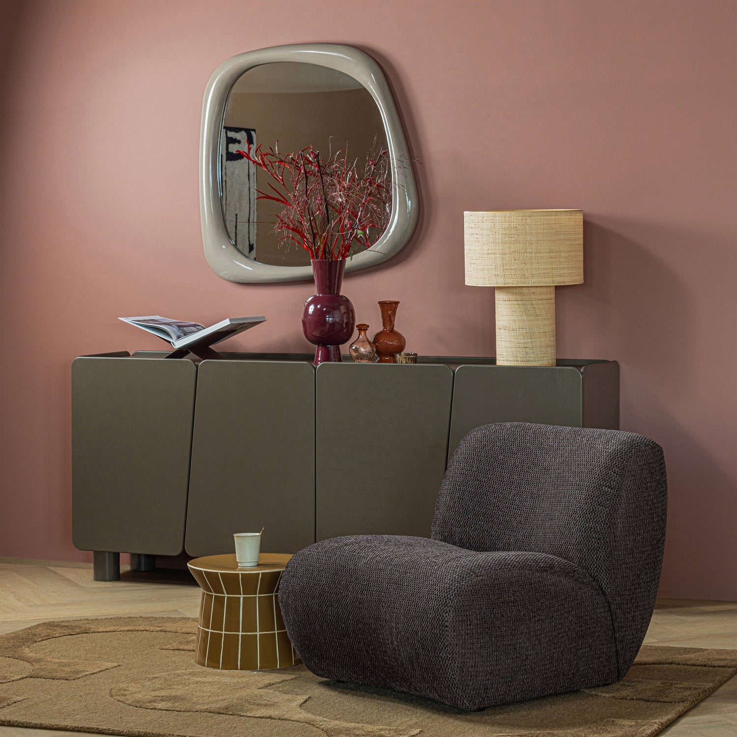 PLU DECORATIEVE BIJZETTAFEL O38X30 CM KERAMIEK HONINGGEEL