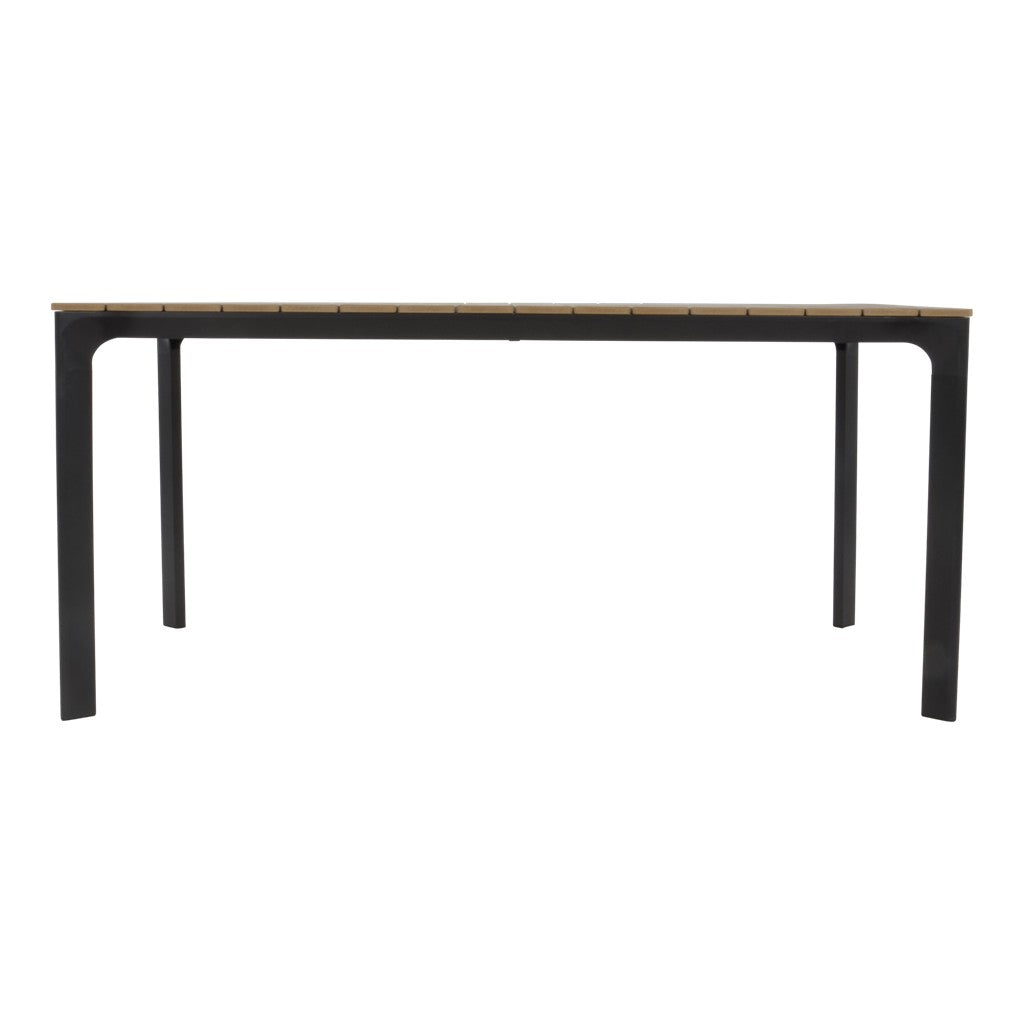 Eettafel met licht houtlook blad en zwarte U-vormige poten