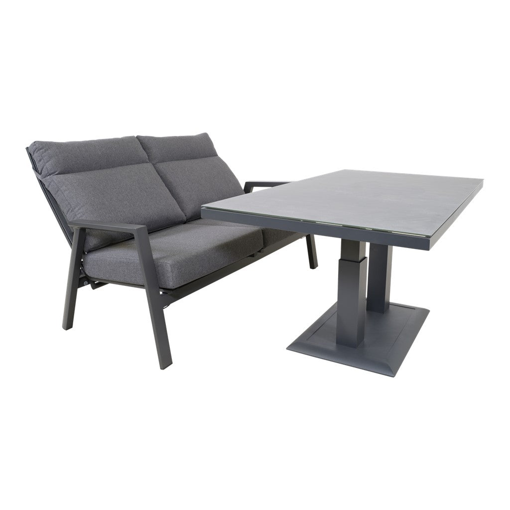 Loungebank met bijzettafel, donkergrijze 2-zits met zit- en rugkussens