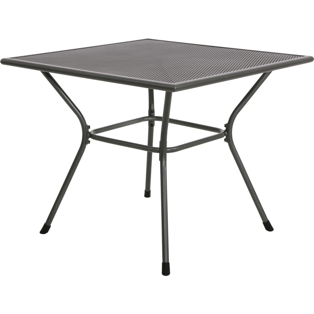 Vierkante buitentafel 90x90 cm met donkergrijs geribd blad en zwarte metalen poten