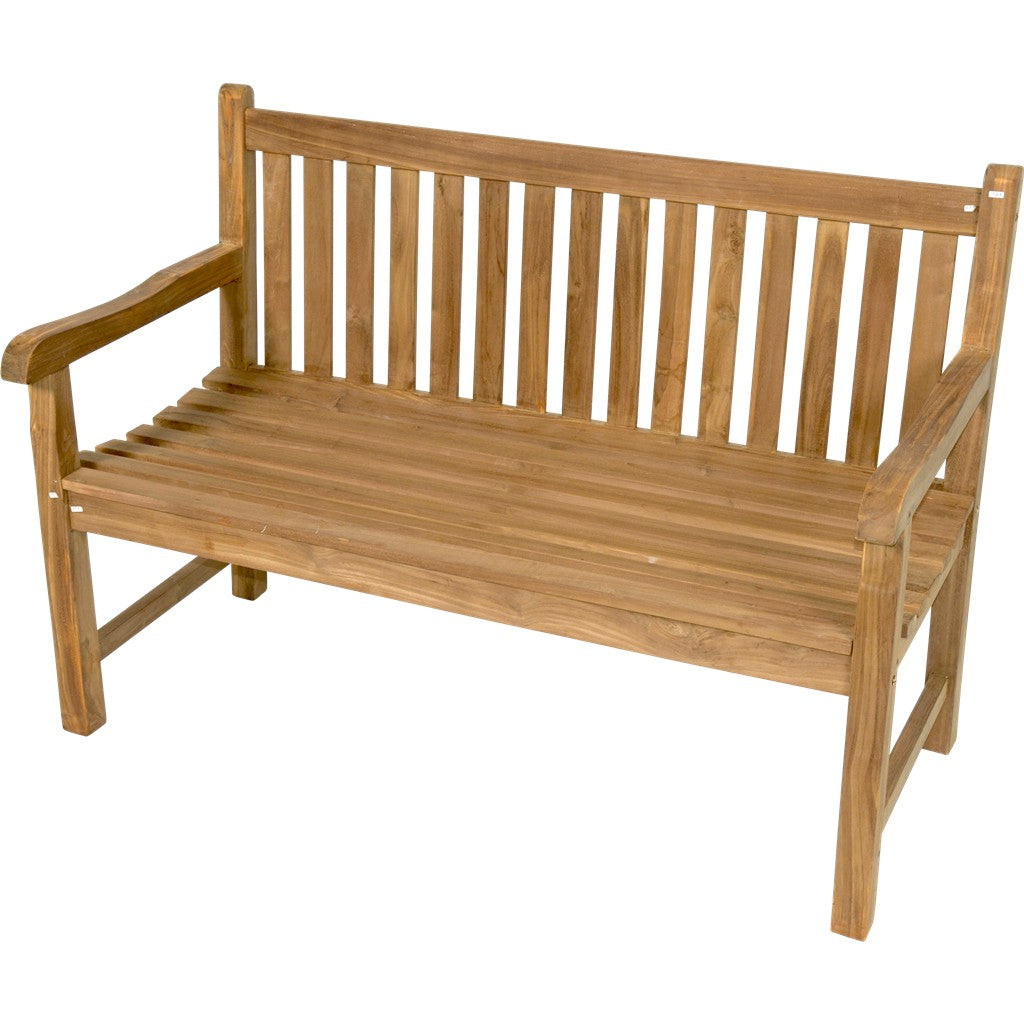 Teak houten bank met rechte rugleuning, 130 cm
