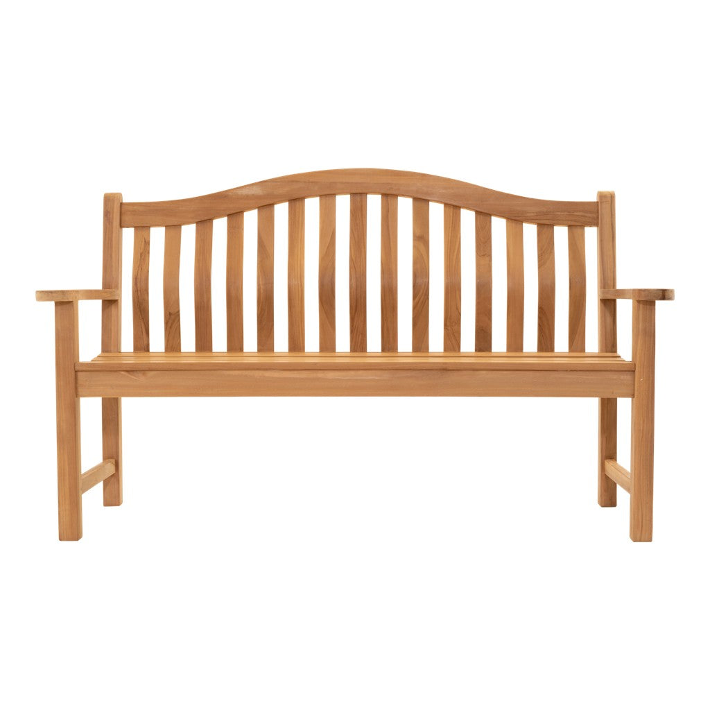 Teakbank 158,5 cm met afgeronde leuningen en verticale rugspijlen