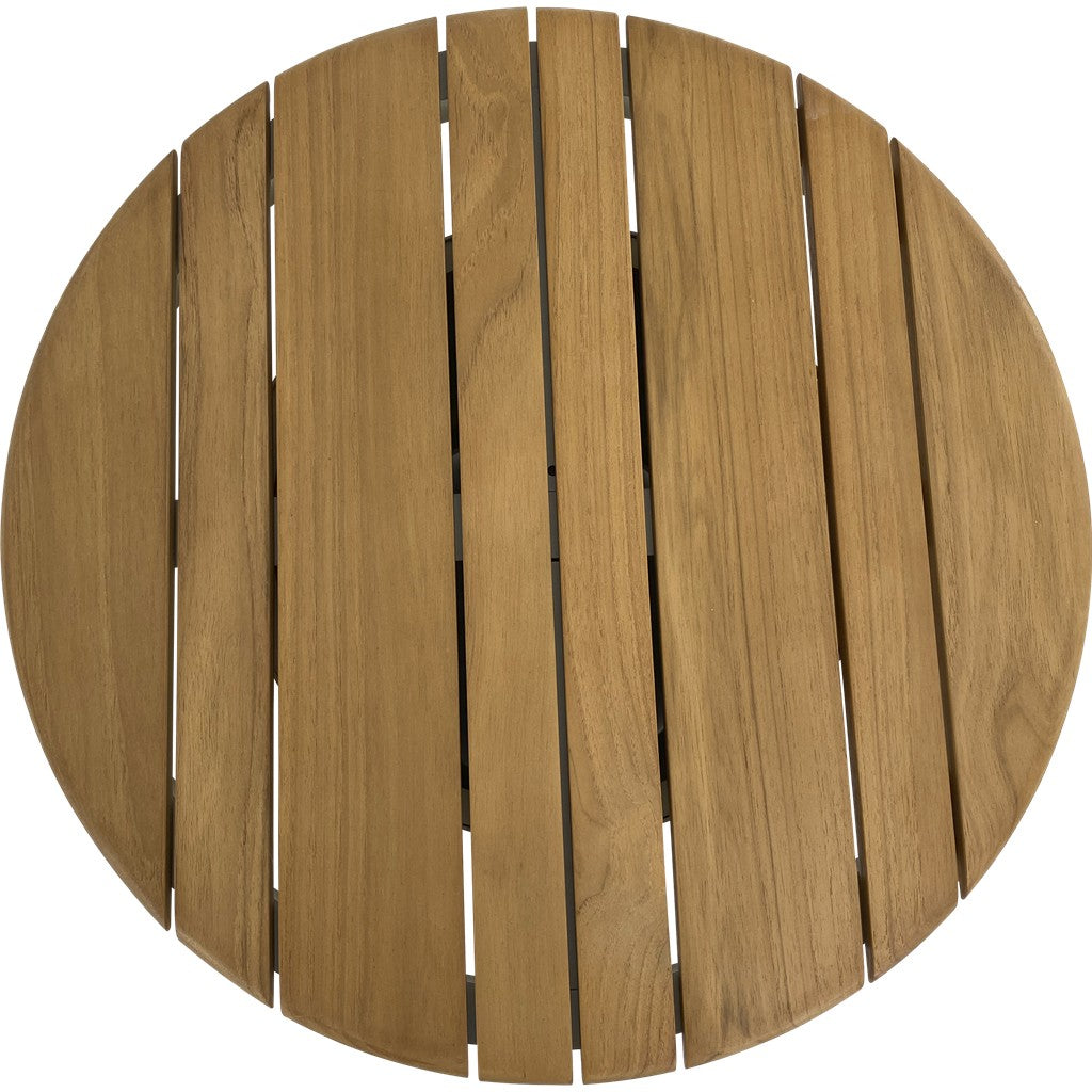 Rond houten tafelblad met verticale lamellen