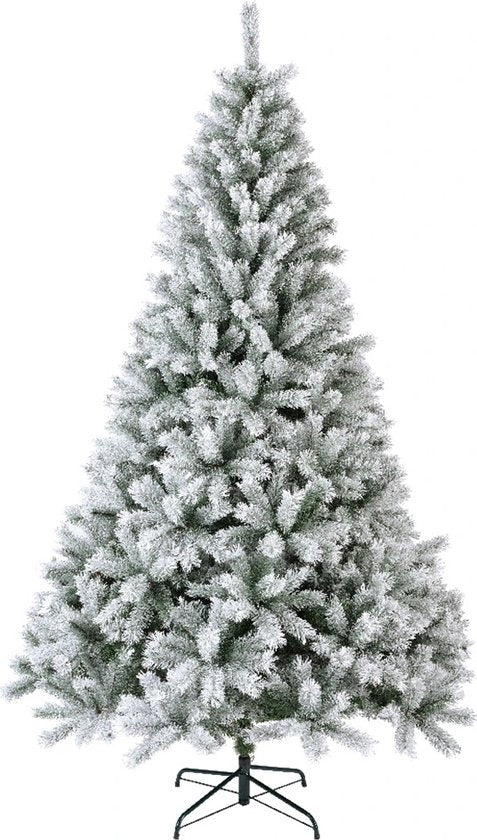 Kunstkerstboom met besneeuwde, zilveren naalden en centrale stam, inclusief standaard