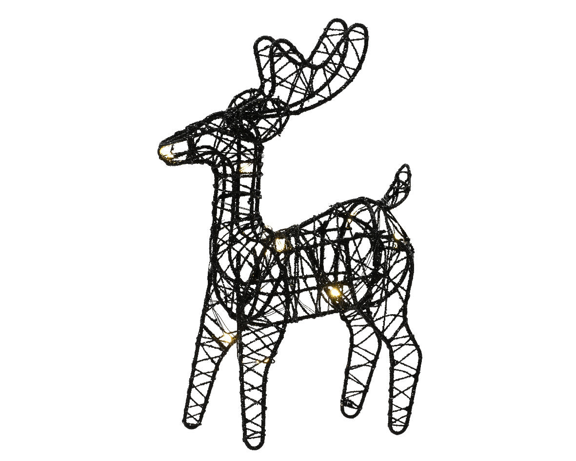 Metalen rendier van draad met micro-leds, zwart frame en gele lichtjes