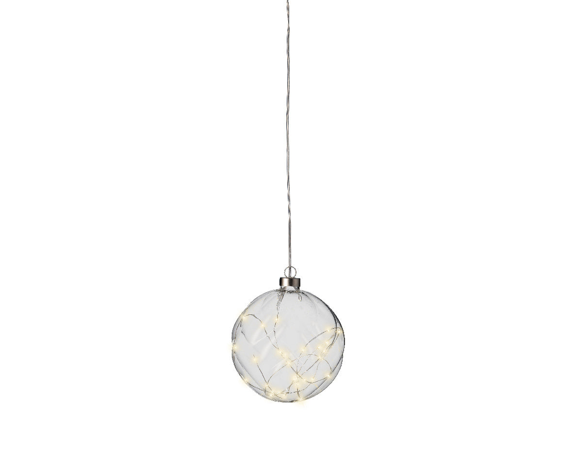 Transparante hangende glazen bal met micro LED-verlichting en ophangkoord