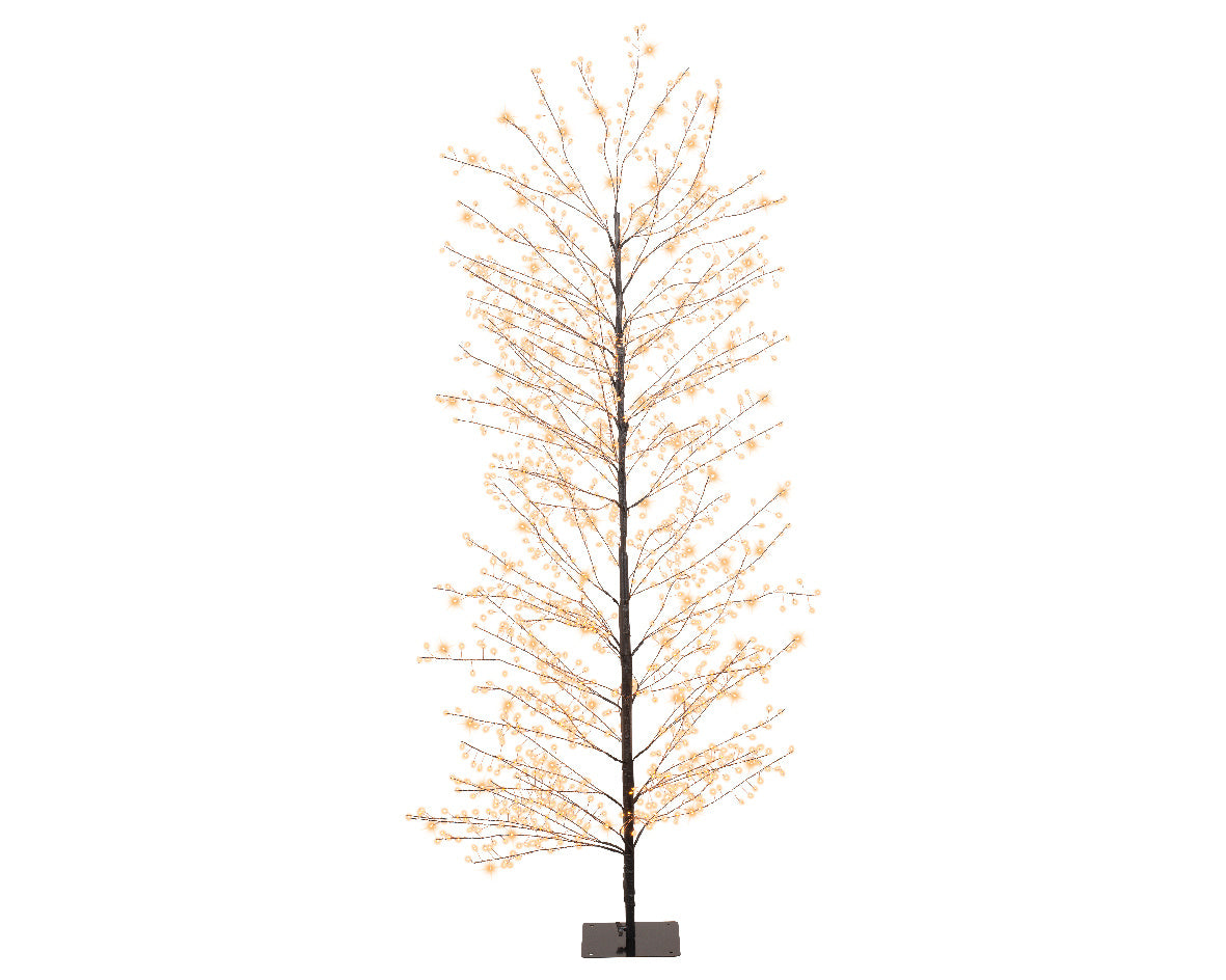 Buitenboom met micro LED’s, warme lichtjes, donker voetstuk