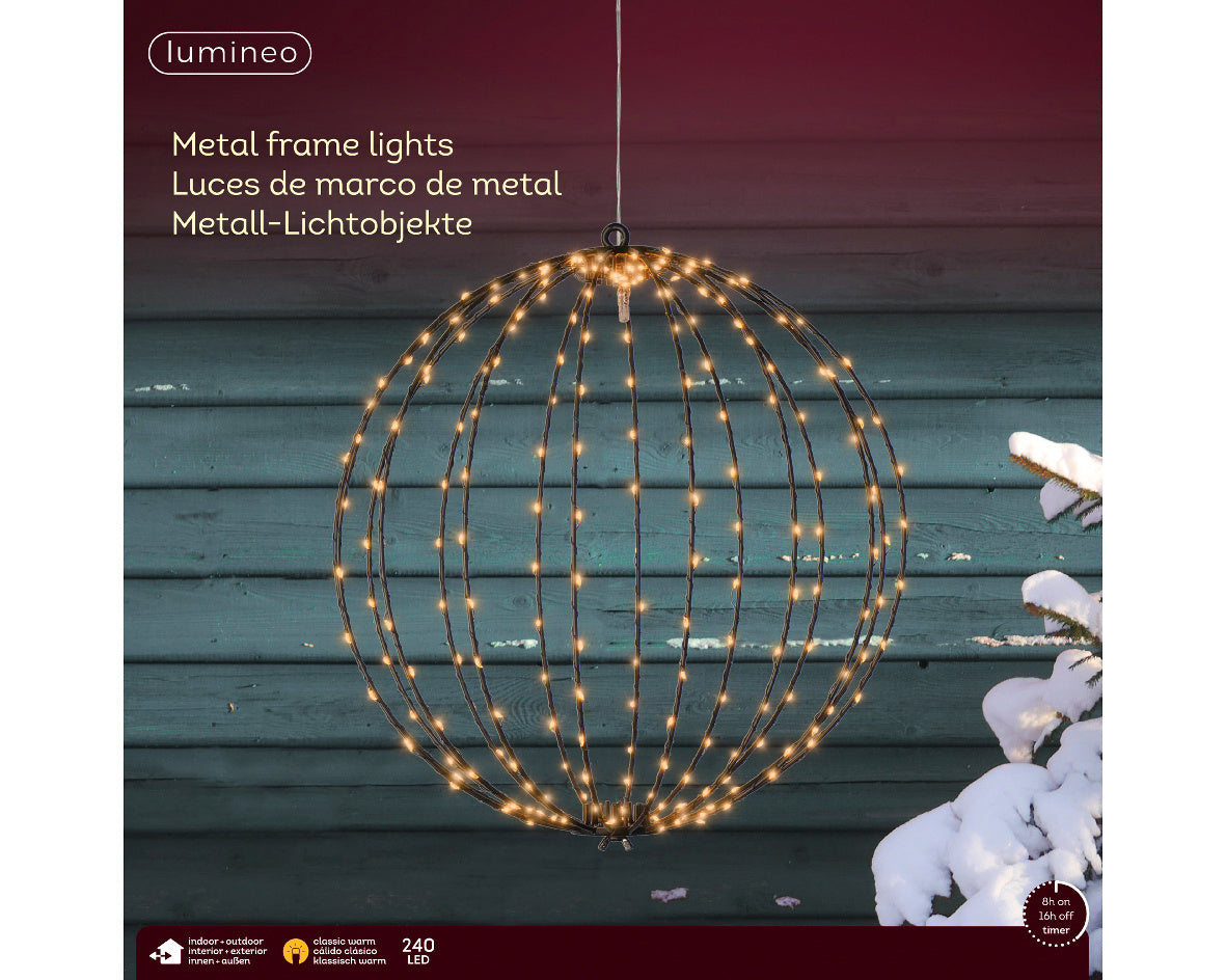 Buiten bolvormige metaal frame lichtslang met micro-leds die zacht warm branden