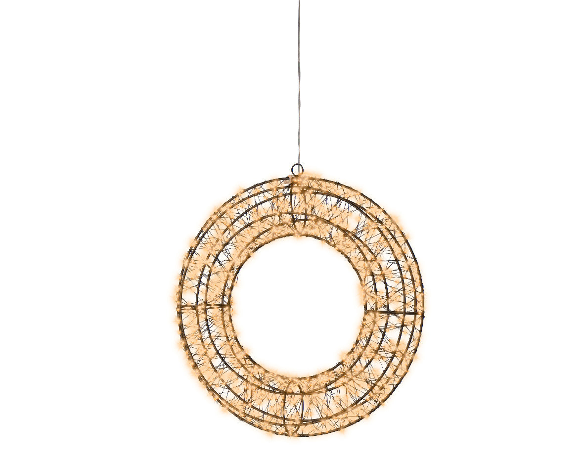 Ronde metalen frame licht met micro-LEDs, warm brandend, hangend