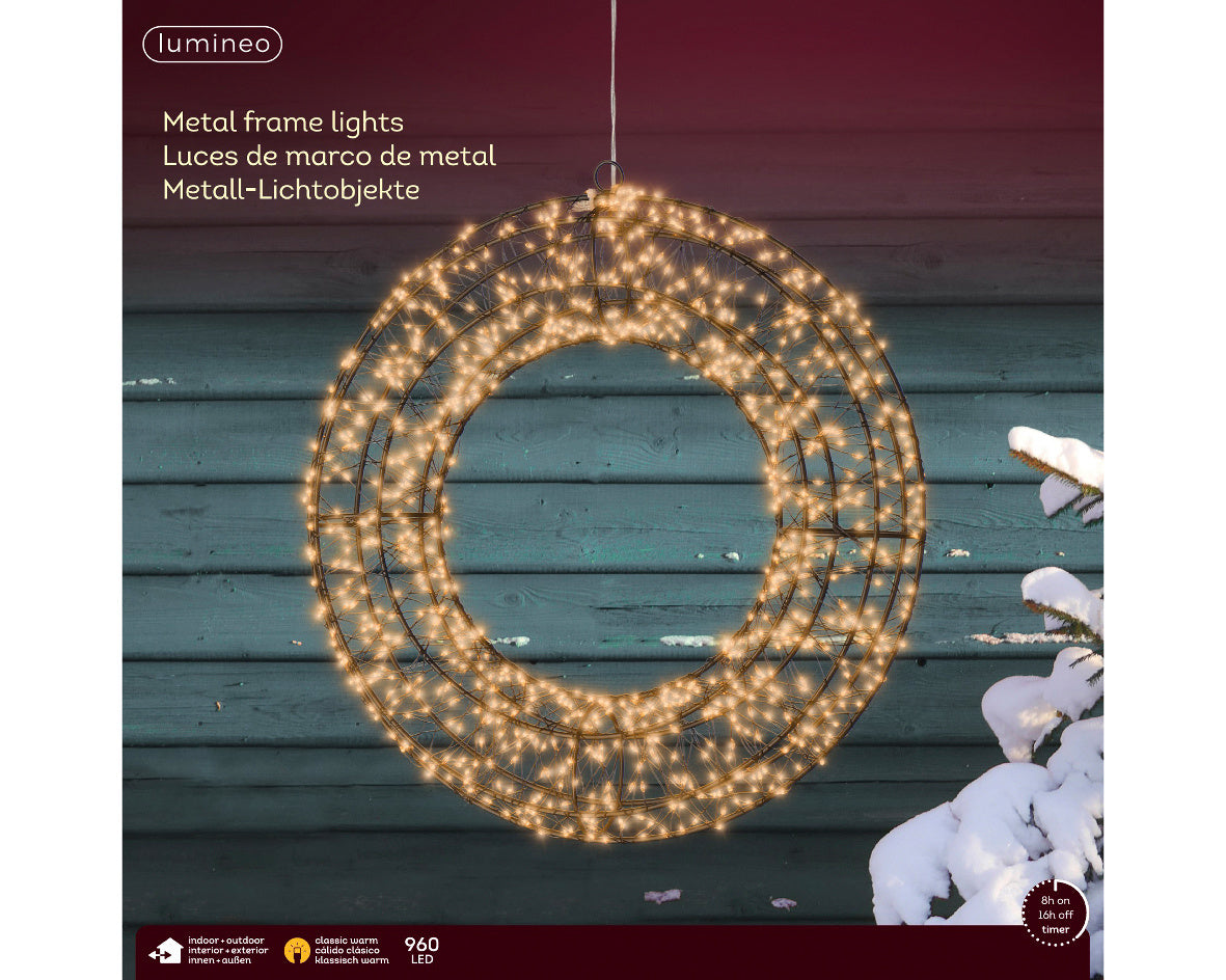 Hangend rond metalen frame licht met micro-LEDs in warm wit