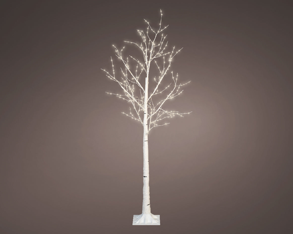 Buiten micro-LED boompje met witte lichtjes op hoge stam