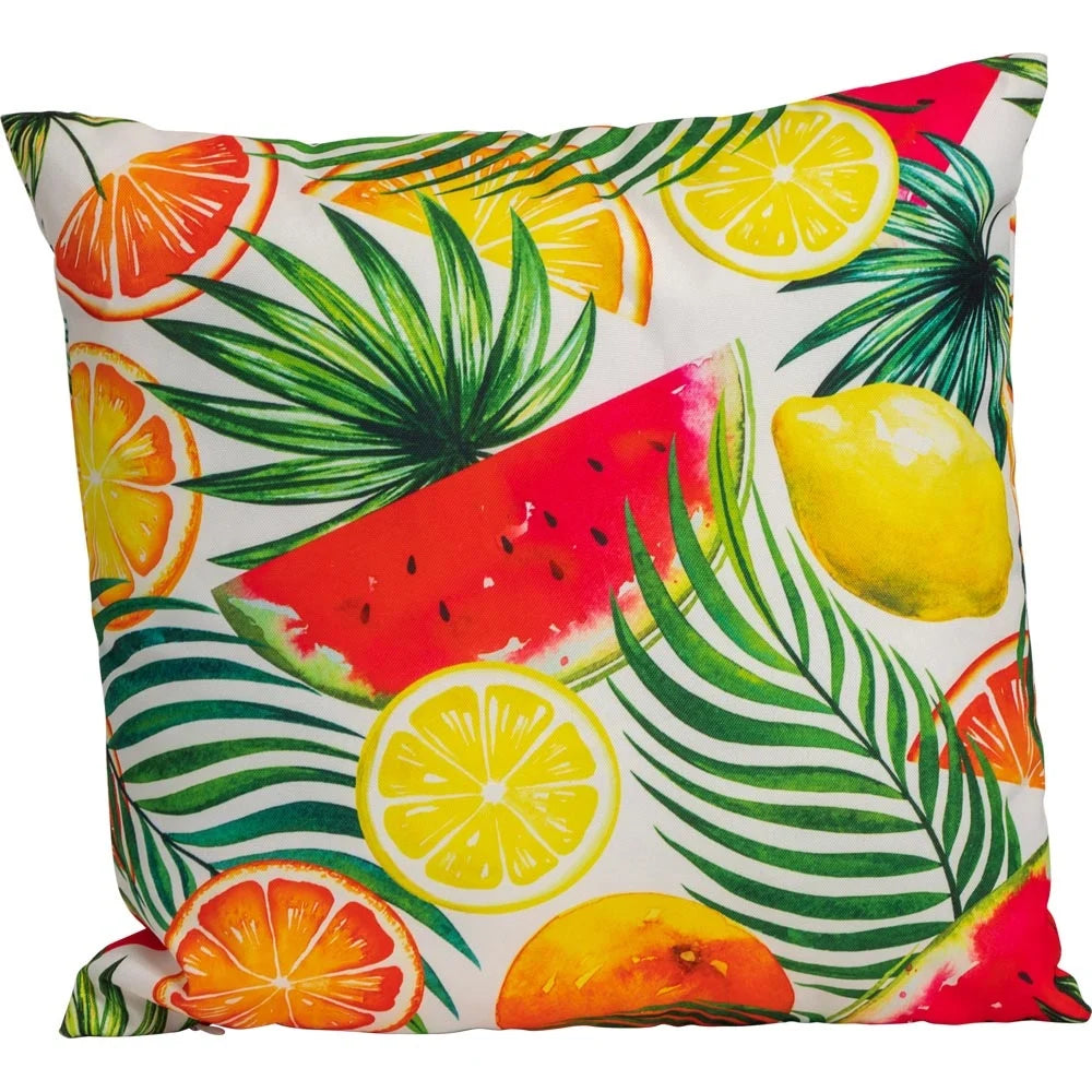 Outdoor sierkussen met tropische palm- en fruitprint