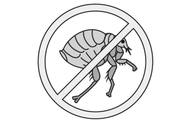 Pictogram met gekruiste cirkel: shampoo helpt tegen vlooien en teken