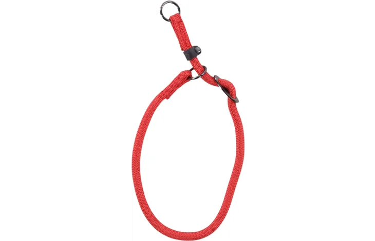 Anti-trek halsband Aiden met rode band, zwarte gesp en metalen ring