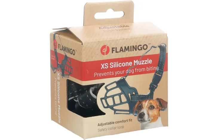 Flamingo muilkorf, zachte siliconen muilkorf (XS), verstelbare zwarte bandjes
