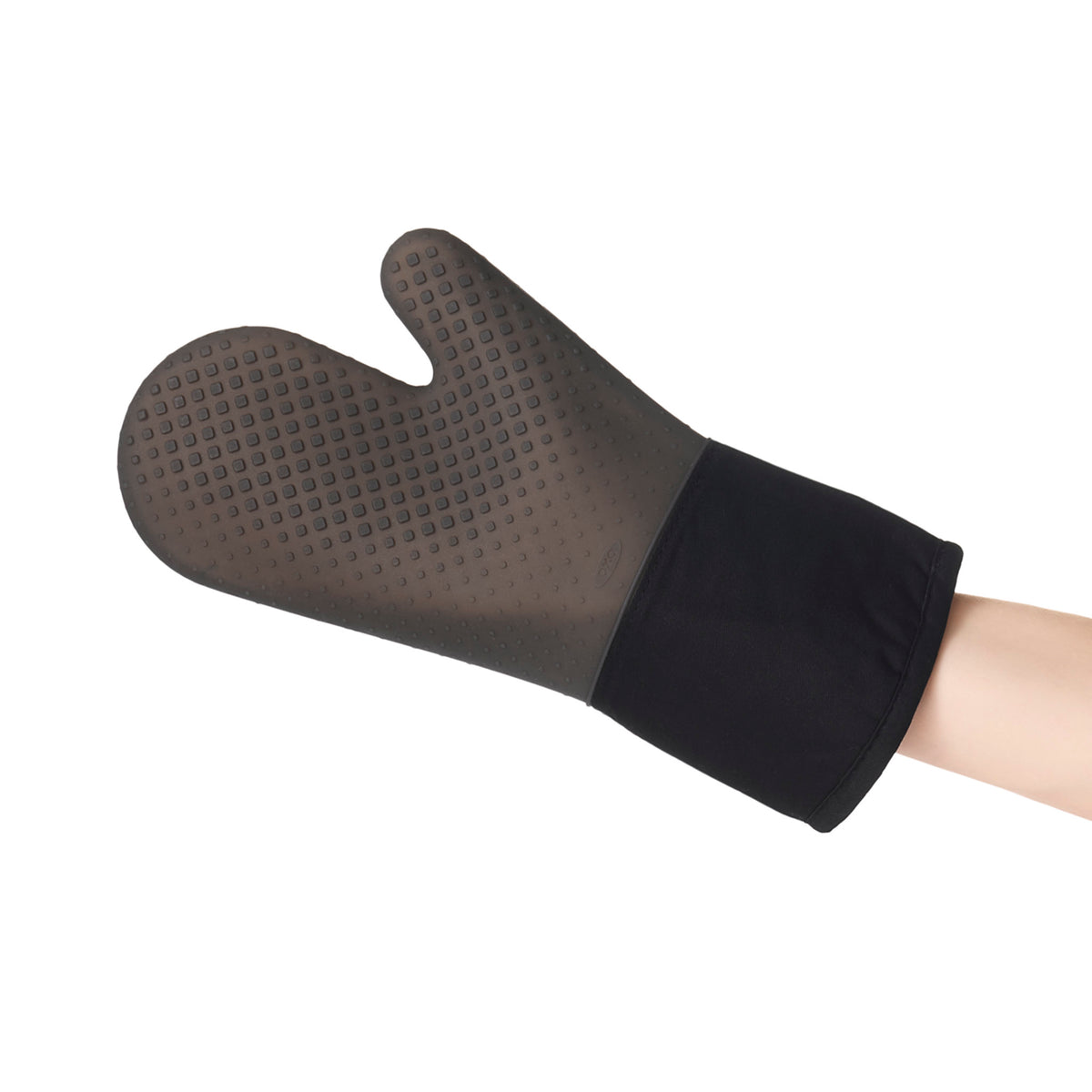 Siliconen ovenwant met anti-slip noppen, zwart manchet en grijze greep