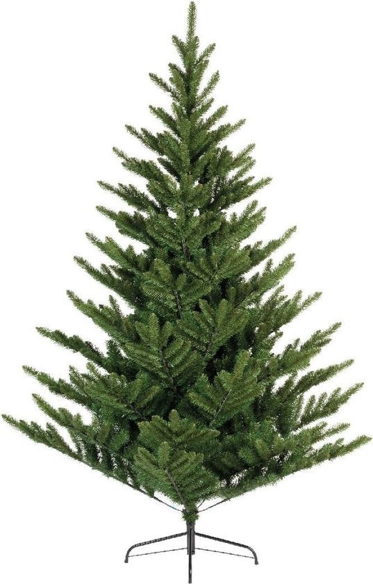 Groene kunstkerstboom met volle naalden en metalen standaard