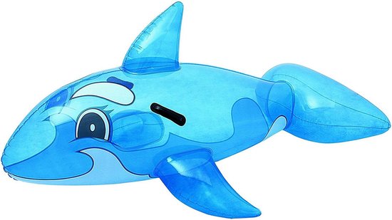 Bestway opblaasfiguur walvis met blauwe vinnen en ogen, zittende rider