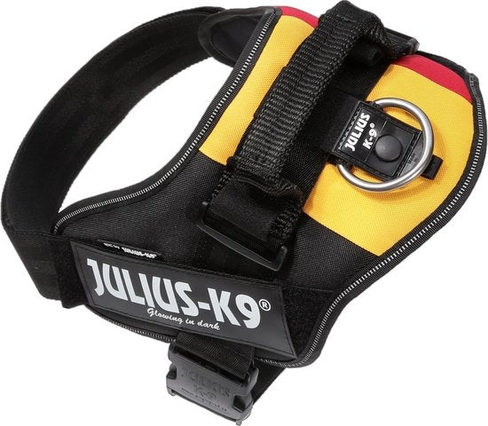 Julius K9 IDC harnas met zwarte band en gele/rode vlagpanelen