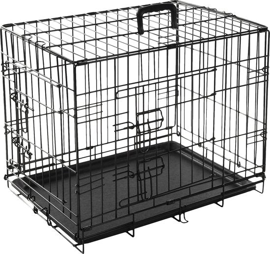 Zwarte metalen transportbench met 2 deuren en kunststof bodem