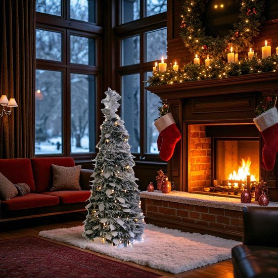 Pop-up kunst kerstboom met sneeuw en 100 LEDs - 90 cm