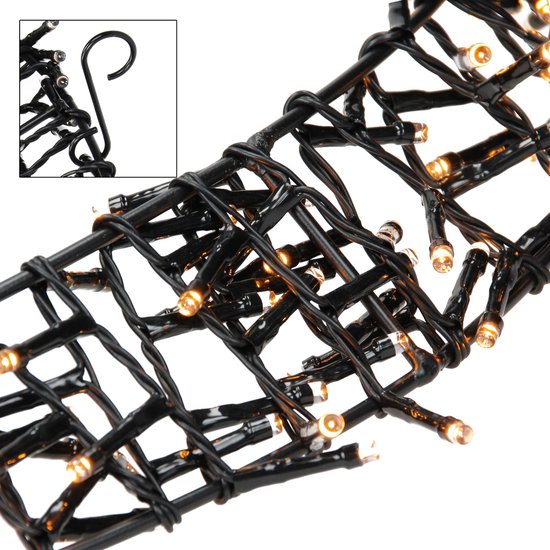 Zwarte LED-kerstring met lampjes in dicht verweven draadstructuur